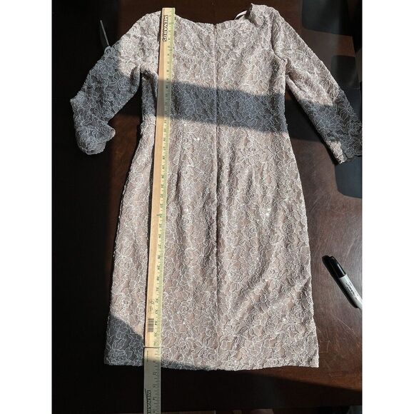 CACHET SEQUINED LACE SHEATH DRESS - Silver/gold Rhinestones Sz 8 Sparkle Shimmer - Picture 8 of 10